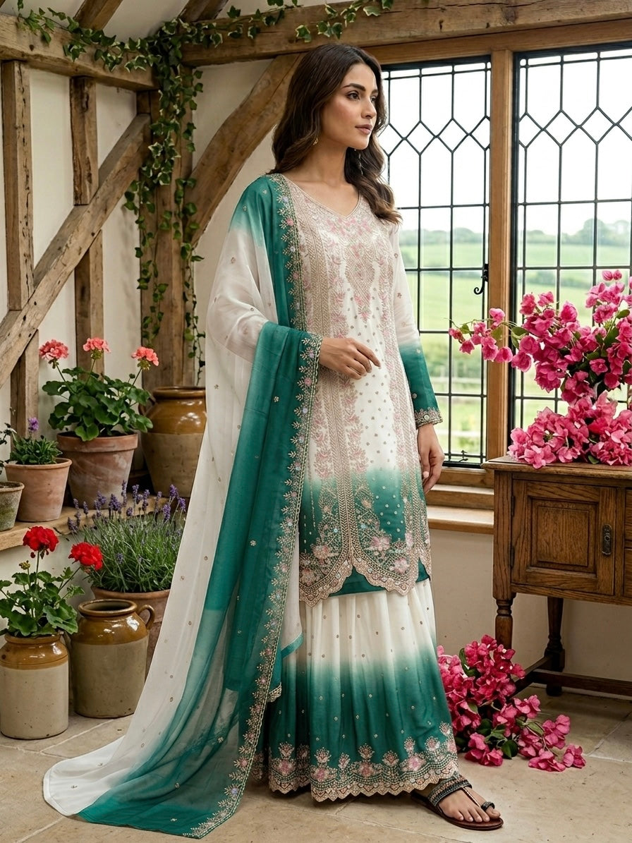 Women's New Trendy Stylish Designer Sharara Suit with Intricate Embroidery Work