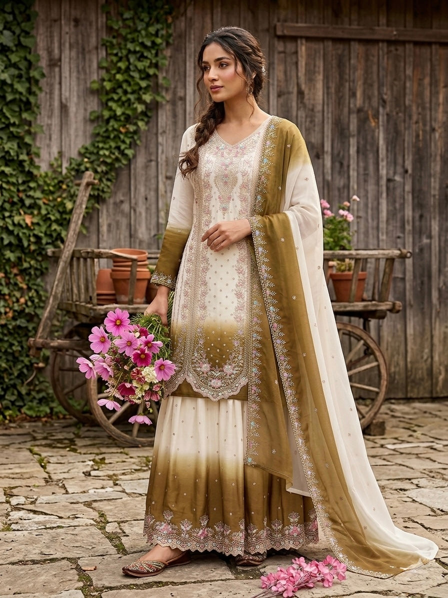 Women's New Trendy Stylish Designer Sharara Suit with Intricate Embroidery Work