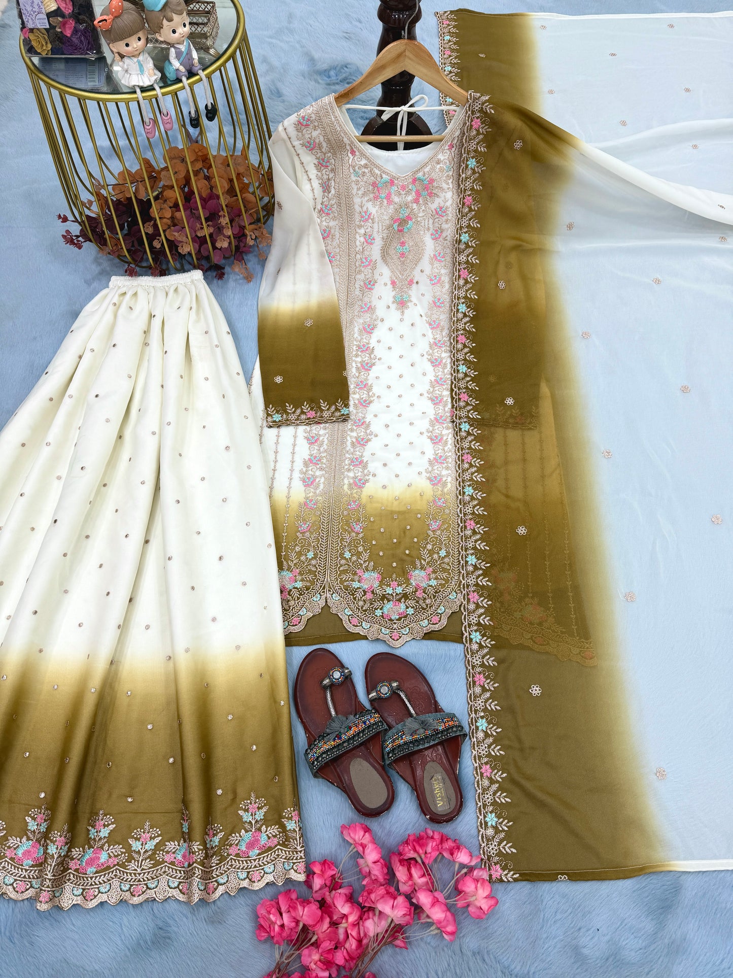 Women's New Trendy Stylish Designer Sharara Suit with Intricate Embroidery Work