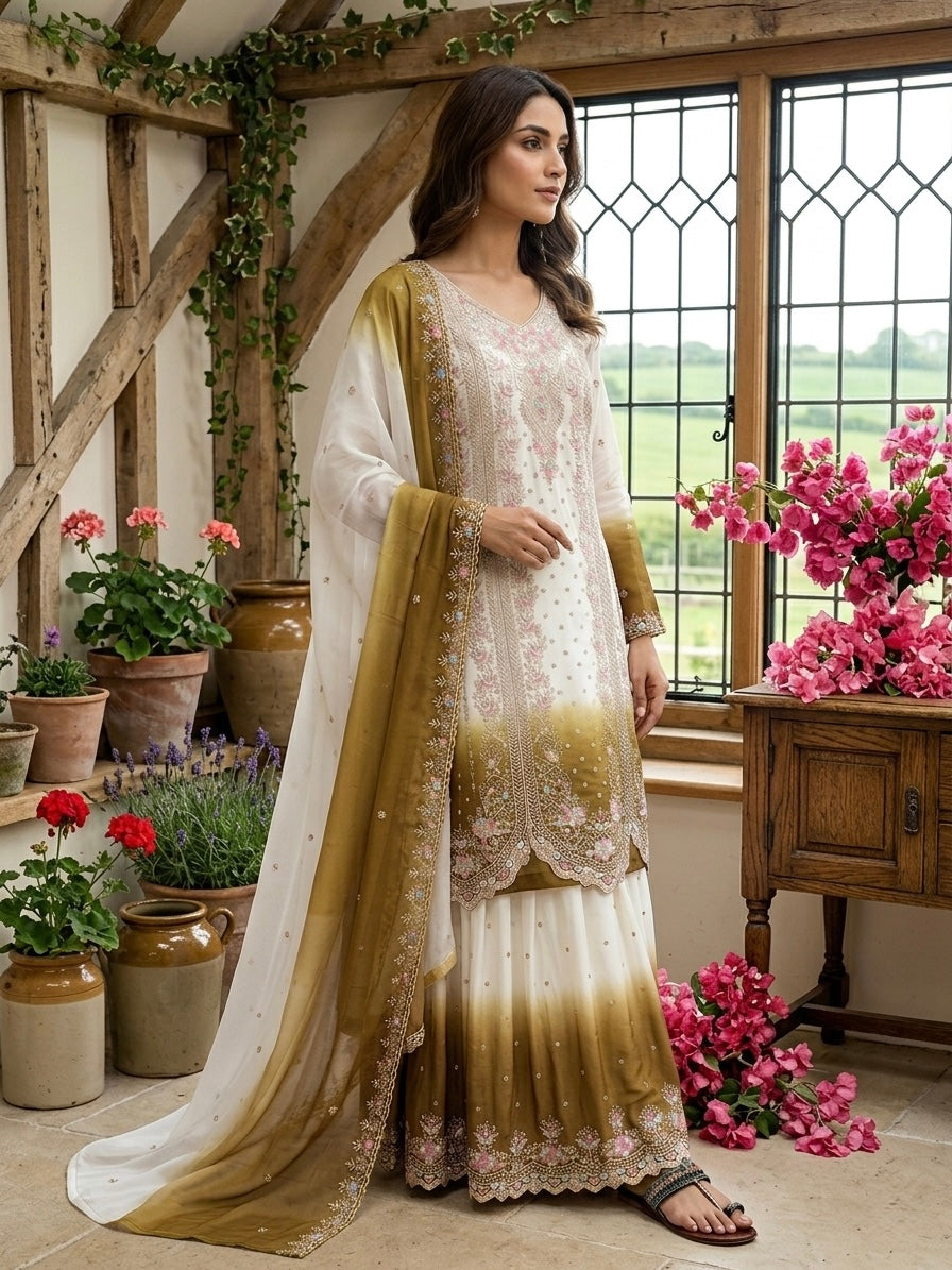 Women's New Trendy Stylish Designer Sharara Suit with Intricate Embroidery Work