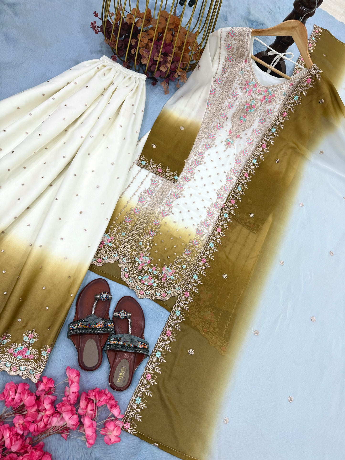 Women's New Trendy Stylish Designer Sharara Suit with Intricate Embroidery Work