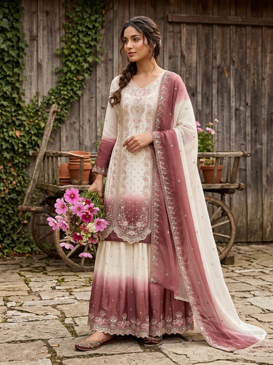 Women's New Trendy Stylish Designer Sharara Suit with Intricate Embroidery Work