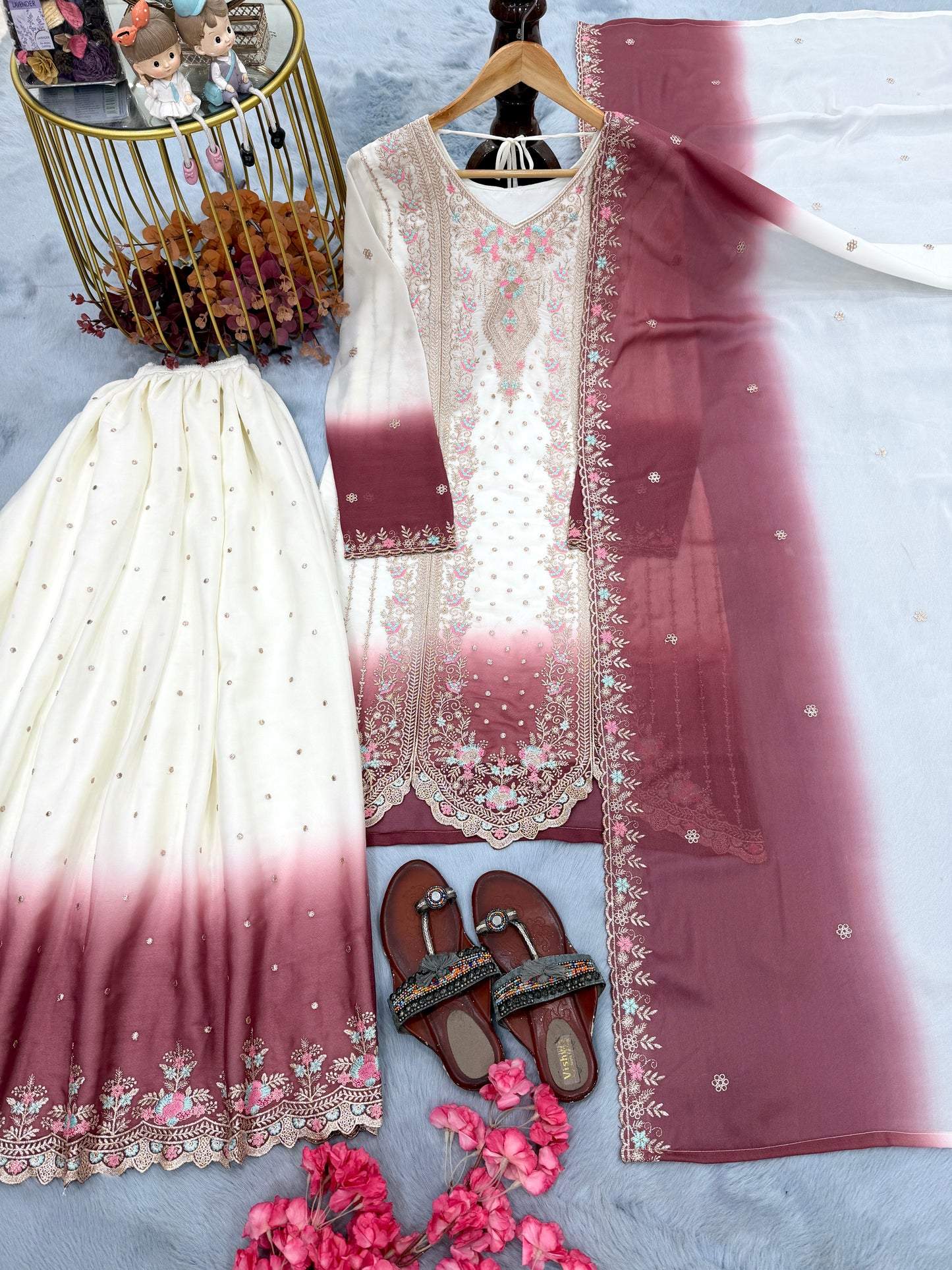 Women's New Trendy Stylish Designer Sharara Suit with Intricate Embroidery Work