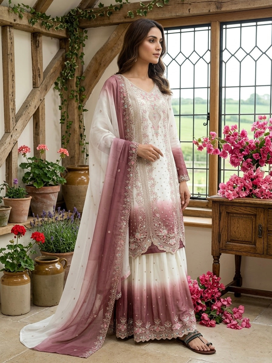 Women's New Trendy Stylish Designer Sharara Suit with Intricate Embroidery Work