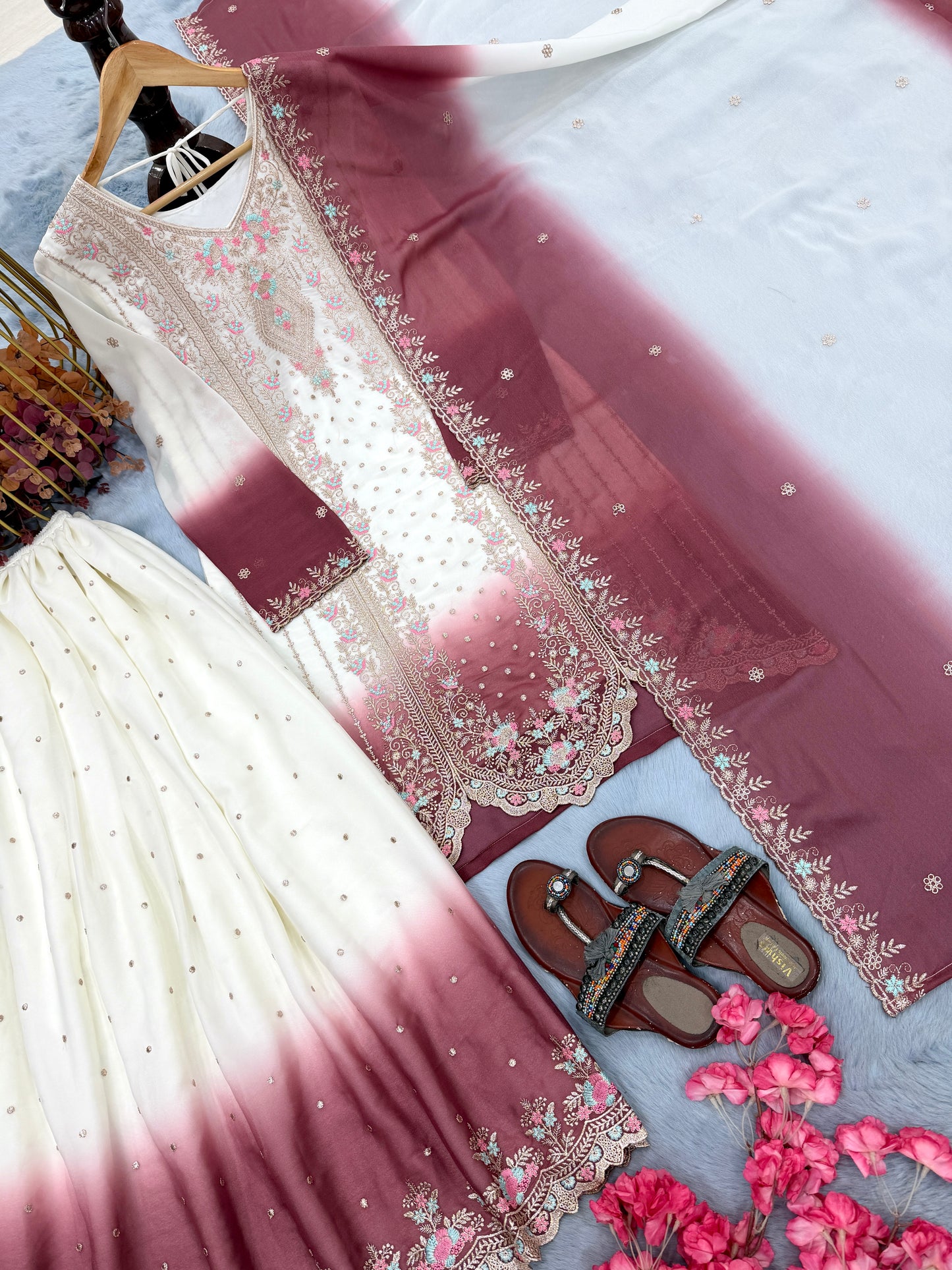 Women's New Trendy Stylish Designer Sharara Suit with Intricate Embroidery Work