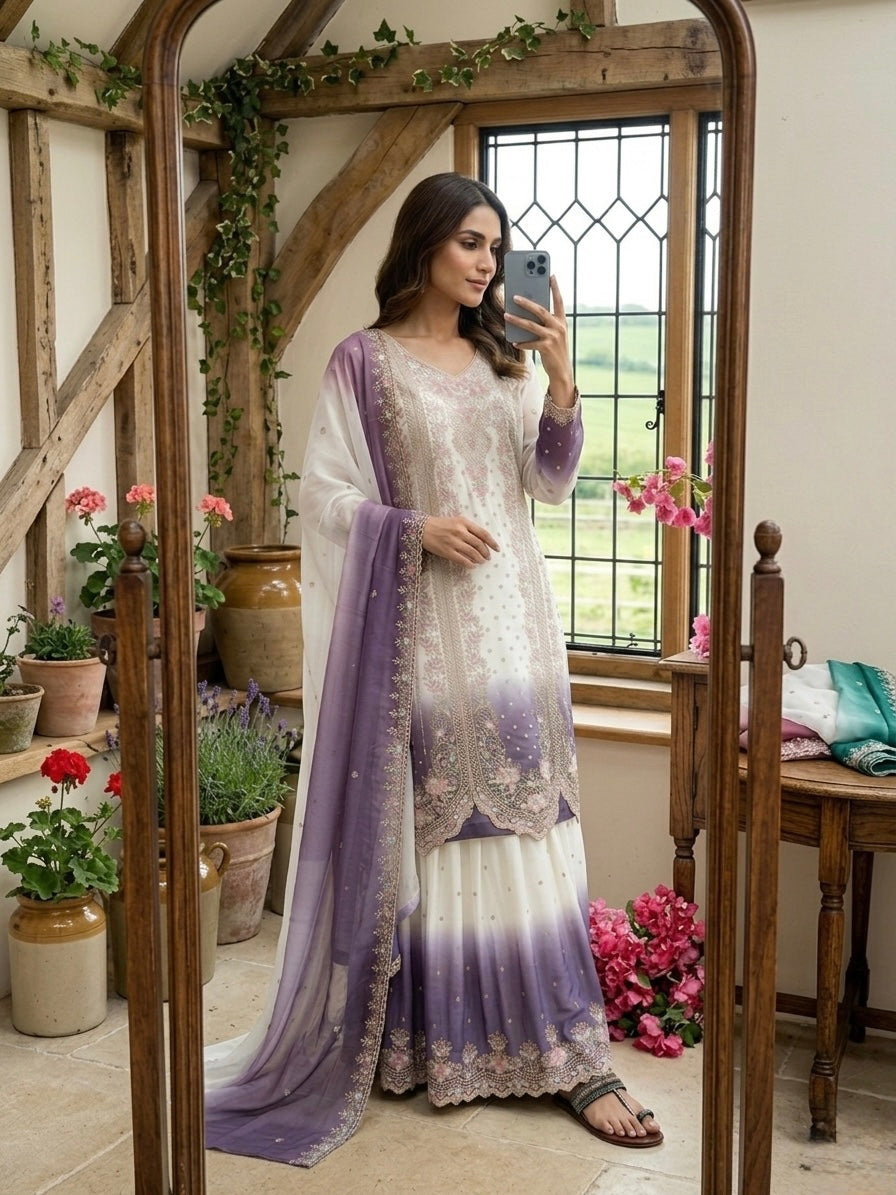 Women's New Trendy Stylish Designer Sharara Suit with Intricate Embroidery Work