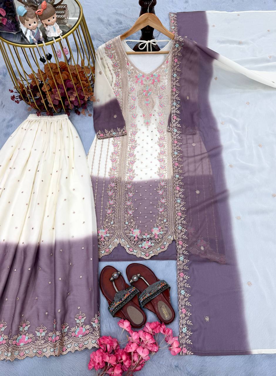 Women's New Trendy Stylish Designer Sharara Suit with Intricate Embroidery Work