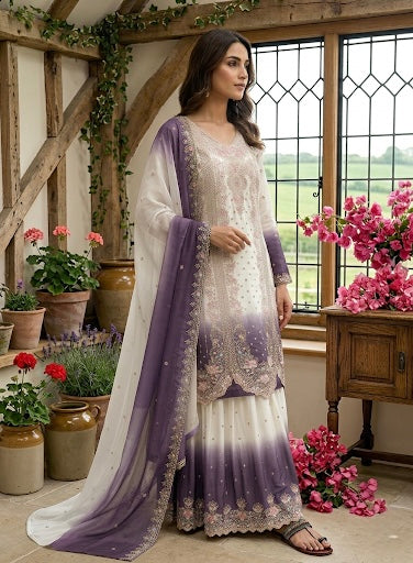 Women's New Trendy Stylish Designer Sharara Suit with Intricate Embroidery Work