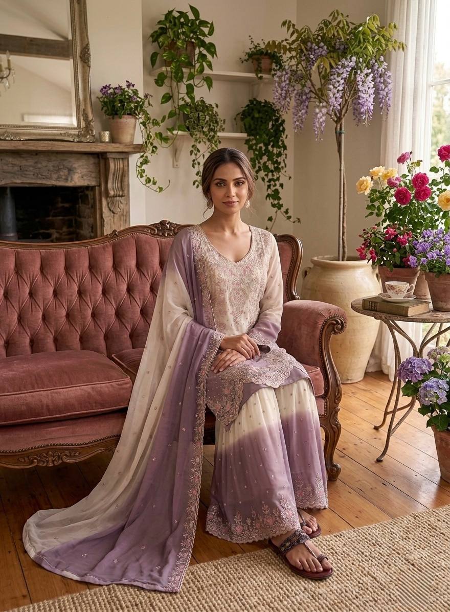 Women's New Trendy Stylish Designer Sharara Suit with Intricate Embroidery Work