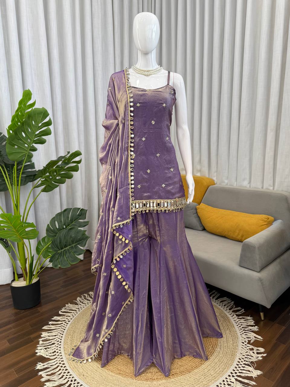 Women's Elegant Embroidered Kurti and Flared Sharara Set