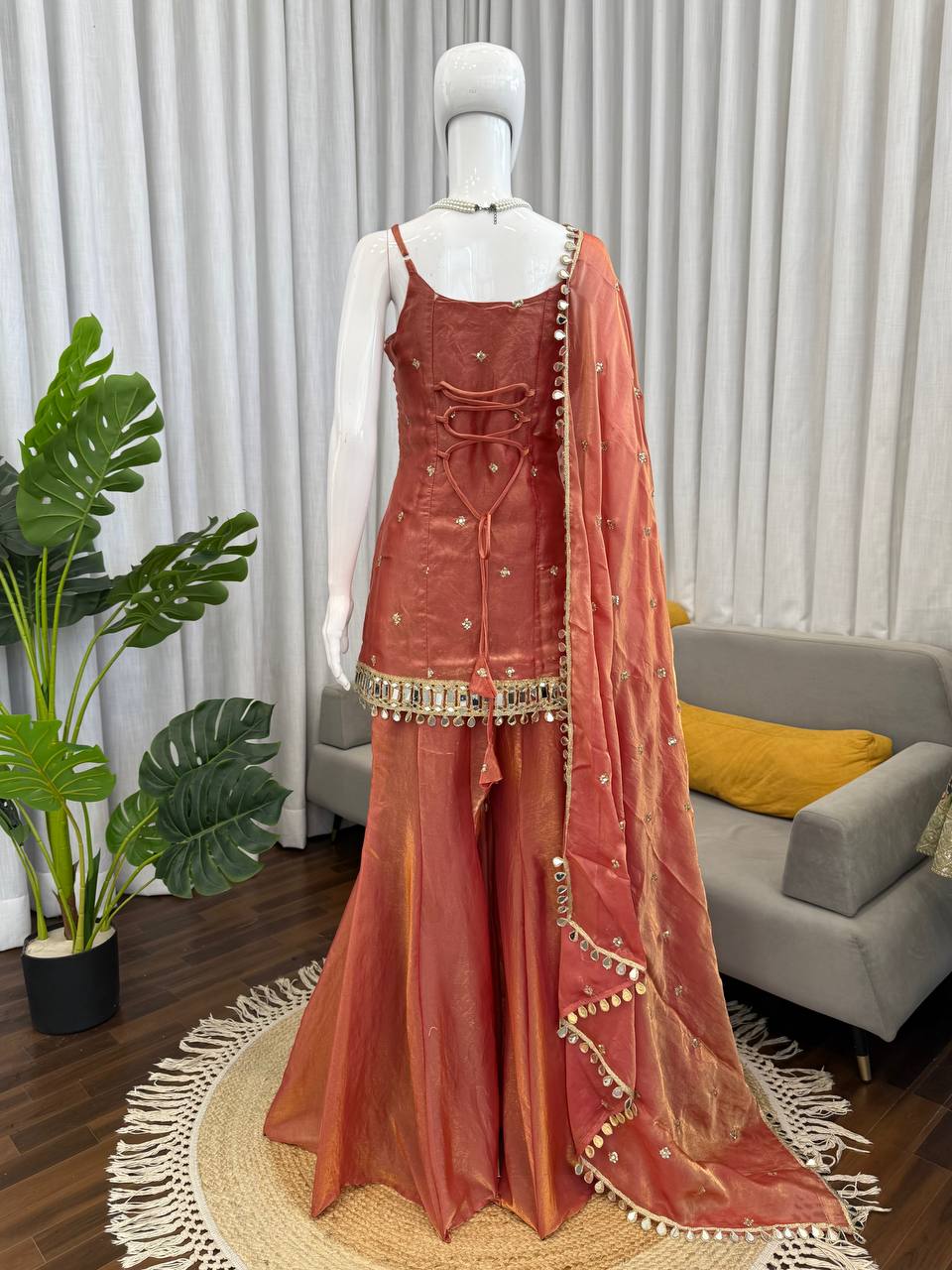 Women's Elegant Embroidered Kurti and Flared Sharara Set