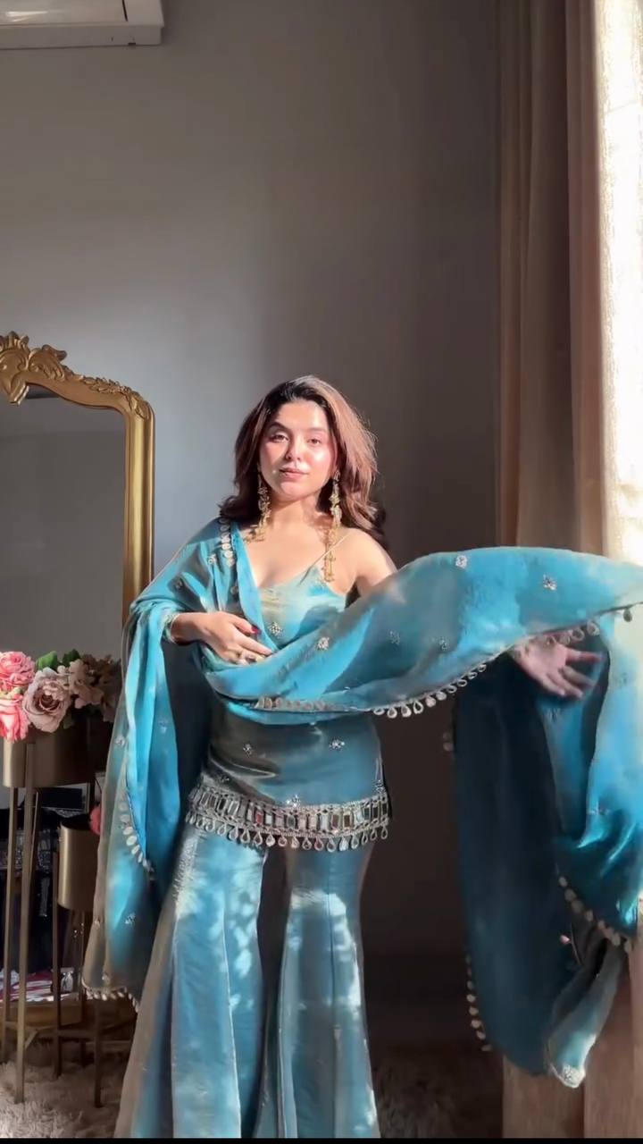 Women's Elegant Embroidered Kurti and Flared Sharara Set