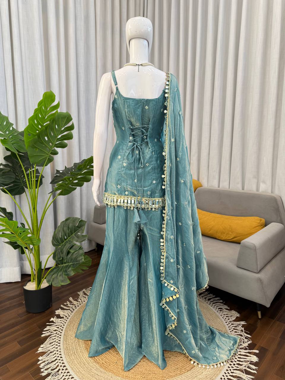 Women's Elegant Embroidered Kurti and Flared Sharara Set