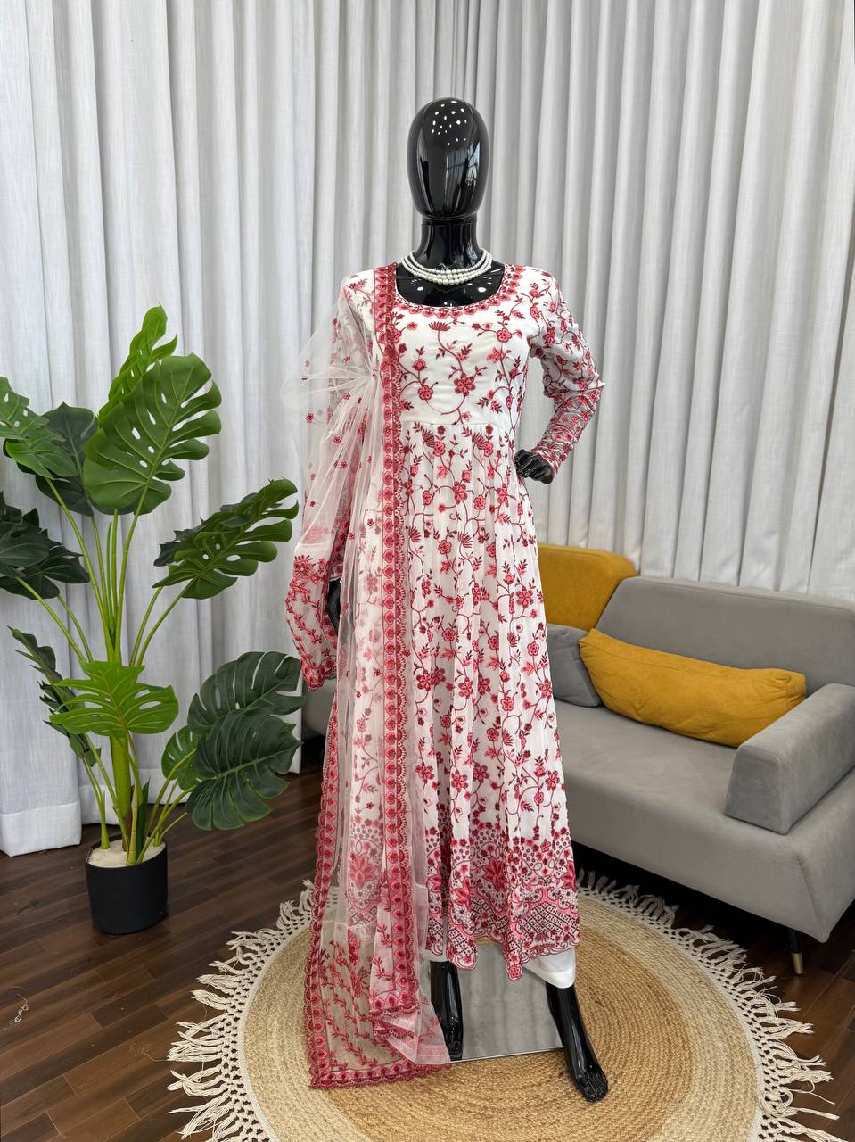 New Latest Trending Elegant Embroidered Anarkali Kurta Set with Matching Dupatta