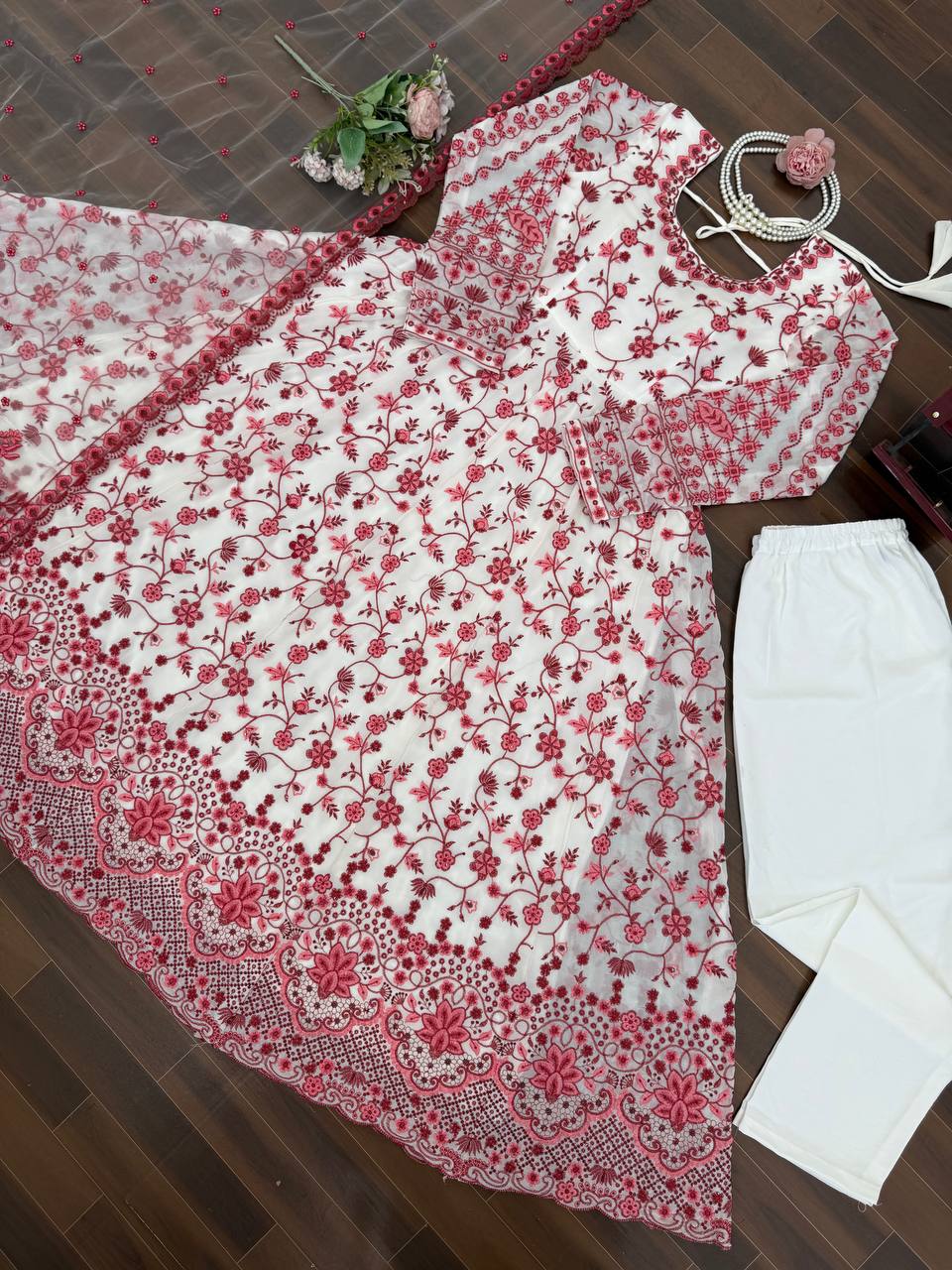 New Latest Trending Elegant Embroidered Anarkali Kurta Set with Matching Dupatta