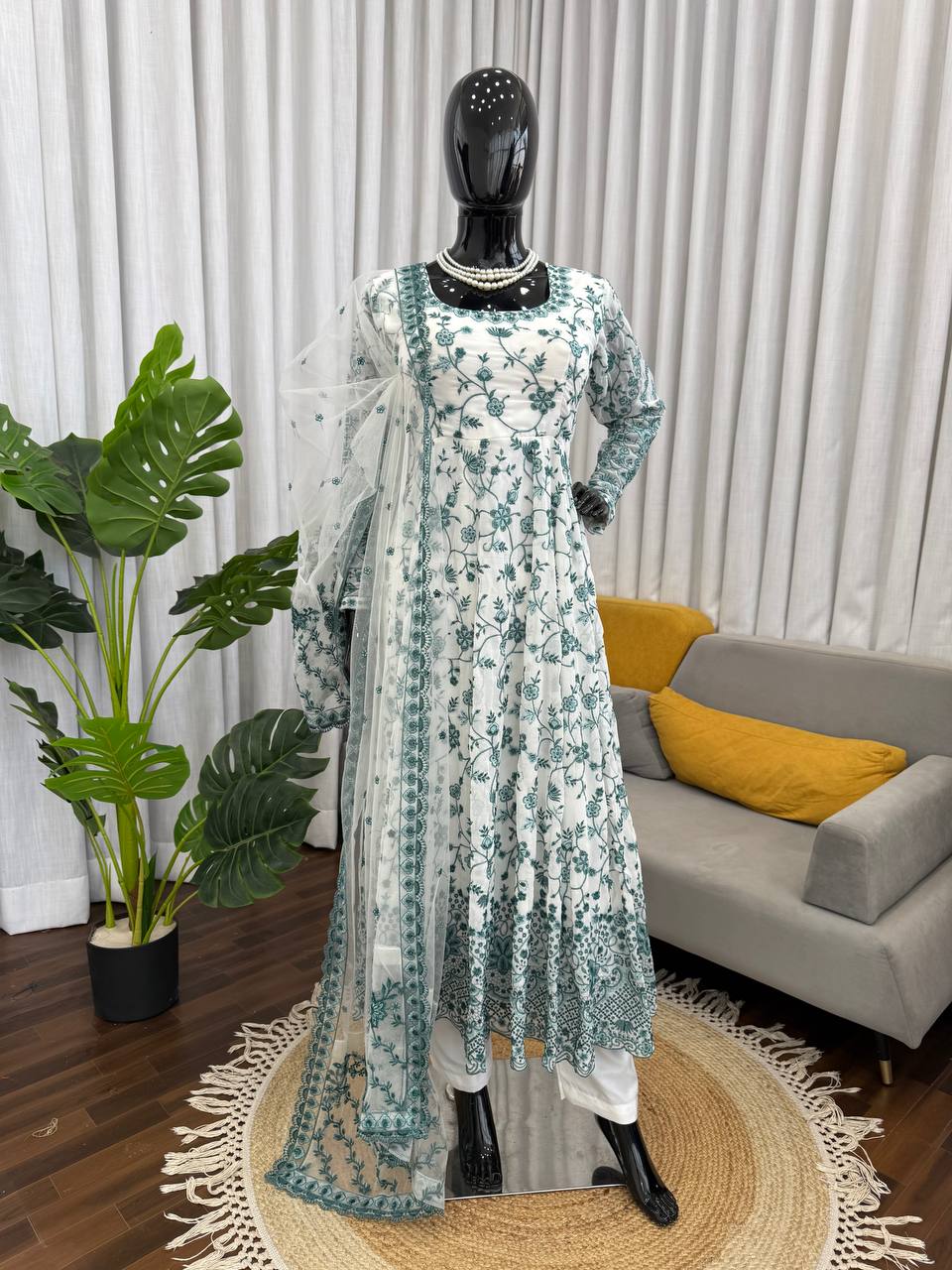 New Latest Trending Elegant Embroidered Anarkali Kurta Set with Matching Dupatta