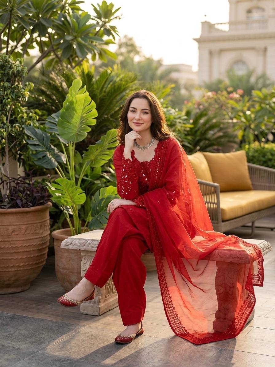 New Trendy Elegant Mirror-Work Kurti and Salwar Set with Sheer Dupatta Set