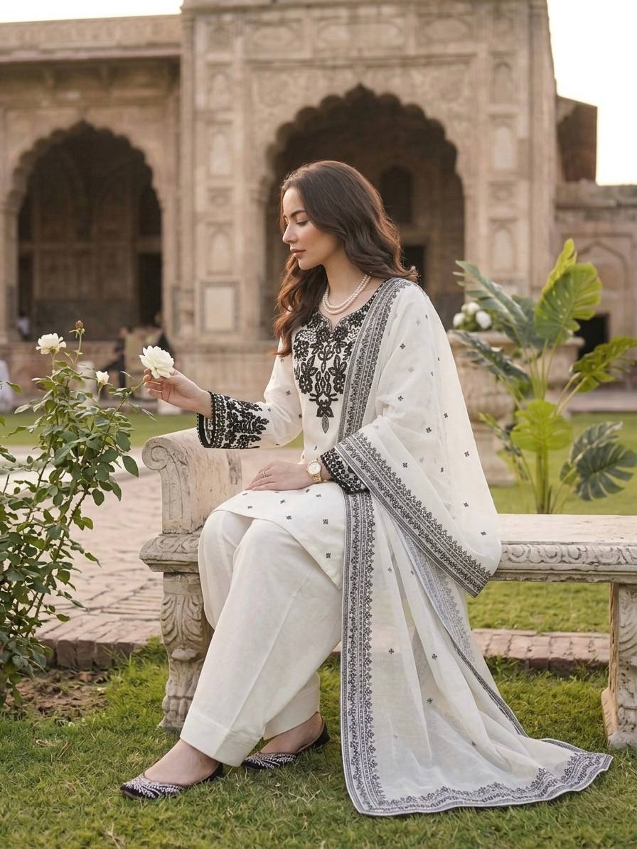 New Trendy Elegant Mirror-Work Kurti and Salwar Set with Sheer Dupatta Set