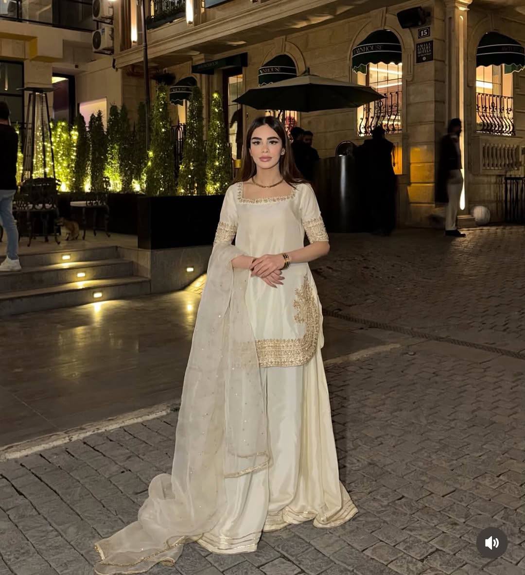 New Women's Latest Elegant Off-White Embroidered Kurta and Sharara Set with Matching Dupatta Set
