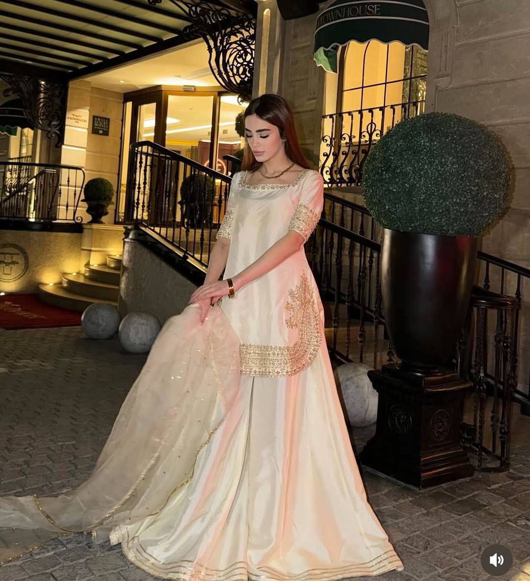 New Women's Latest Elegant Off-White Embroidered Kurta and Sharara Set with Matching Dupatta Set