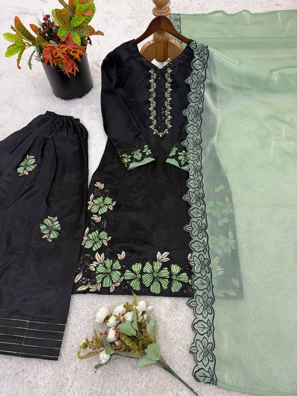 Women’s New Designer Trendy  Embroidered Kurta and Pant Set with Dupatta