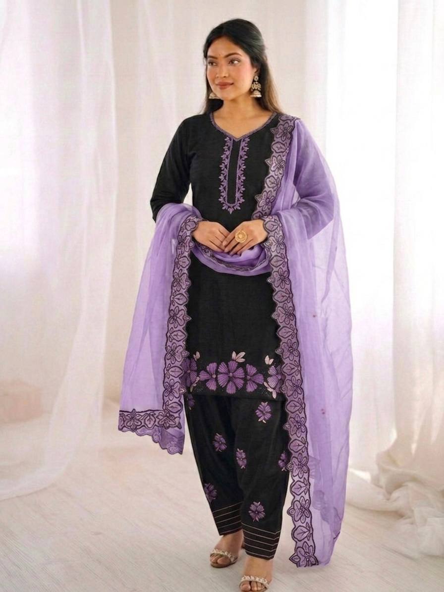 Women’s New Designer Trendy  Embroidered Kurta and Pant Set with Dupatta