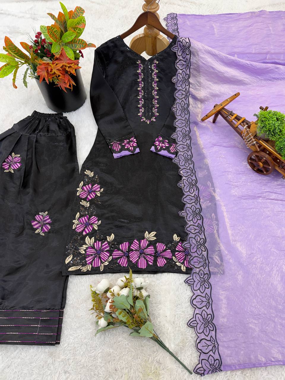 Women’s New Designer Trendy  Embroidered Kurta and Pant Set with Dupatta