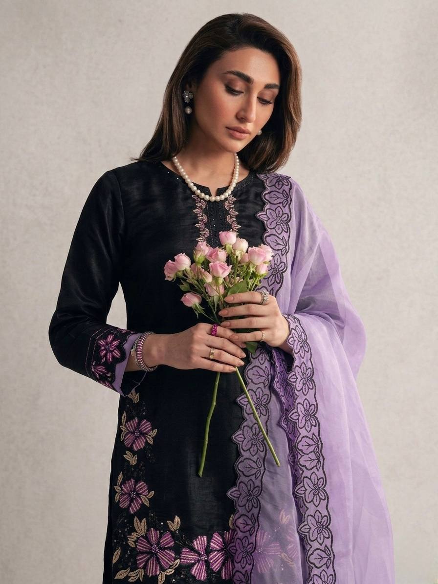 Women’s New Designer Trendy  Embroidered Kurta and Pant Set with Dupatta