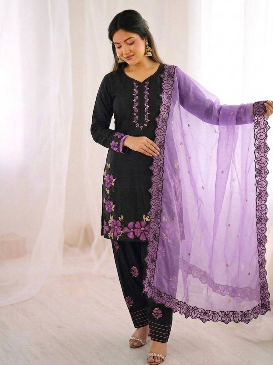Women’s New Designer Trendy  Embroidered Kurta and Pant Set with Dupatta