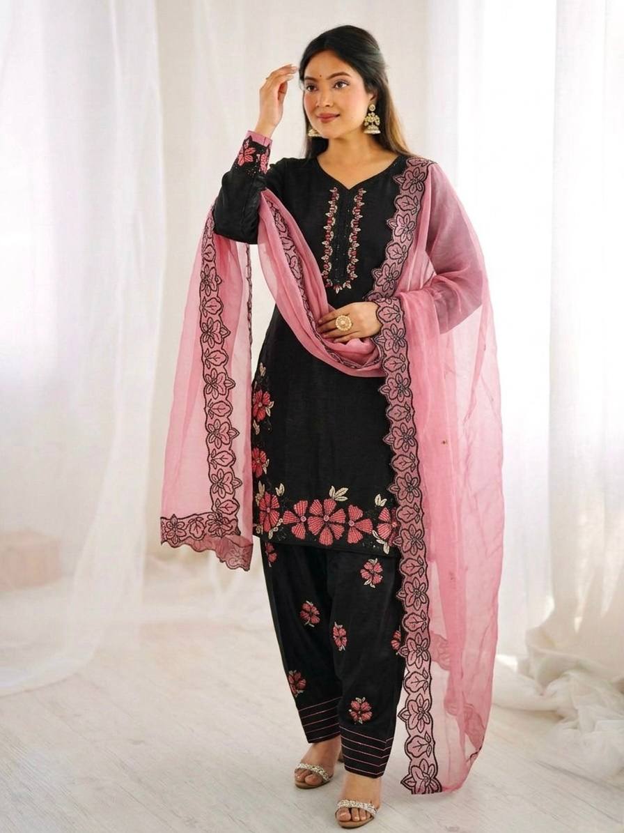 Women’s New Designer Trendy  Embroidered Kurta and Pant Set with Dupatta