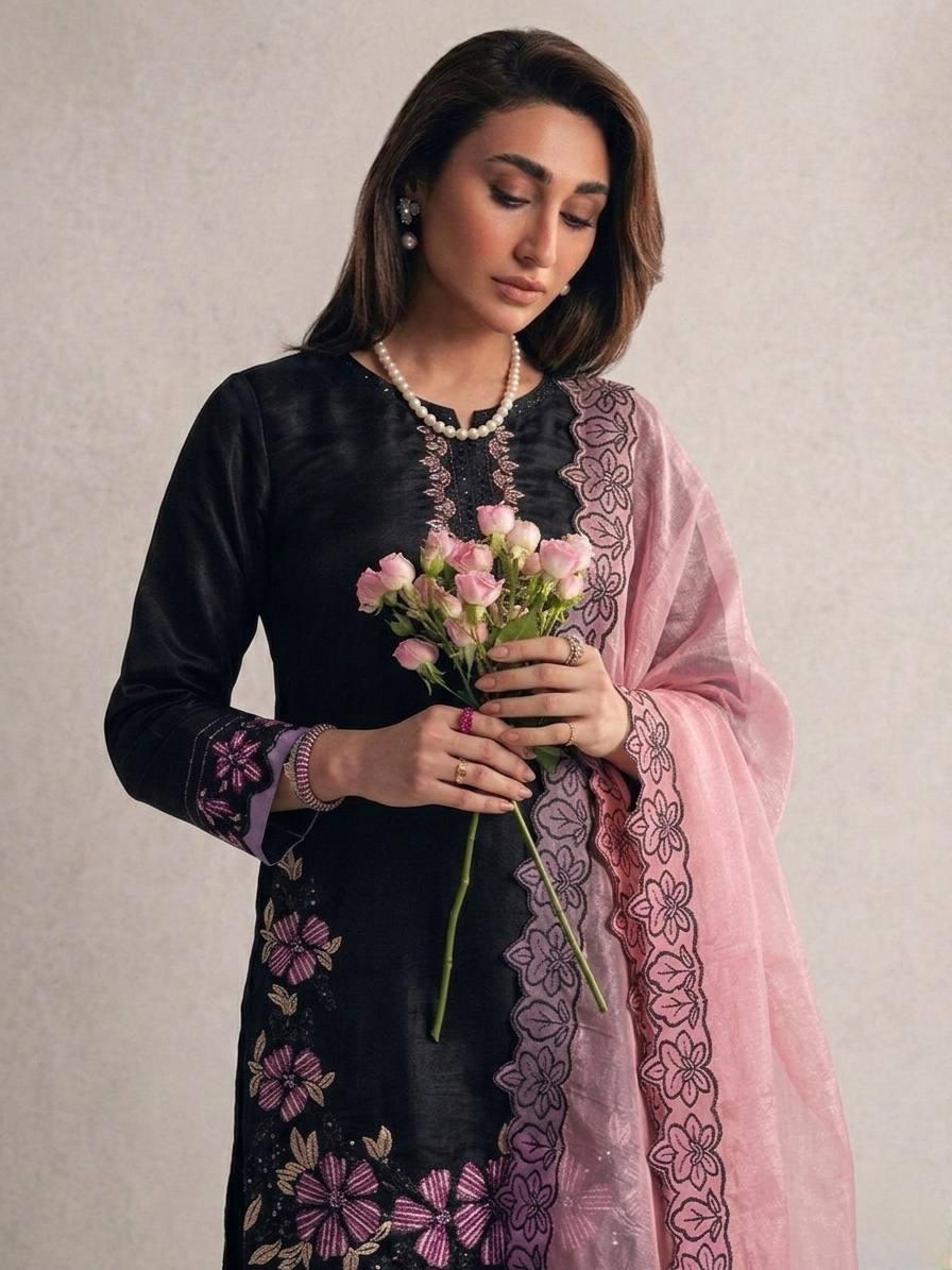 Women’s New Designer Trendy  Embroidered Kurta and Pant Set with Dupatta