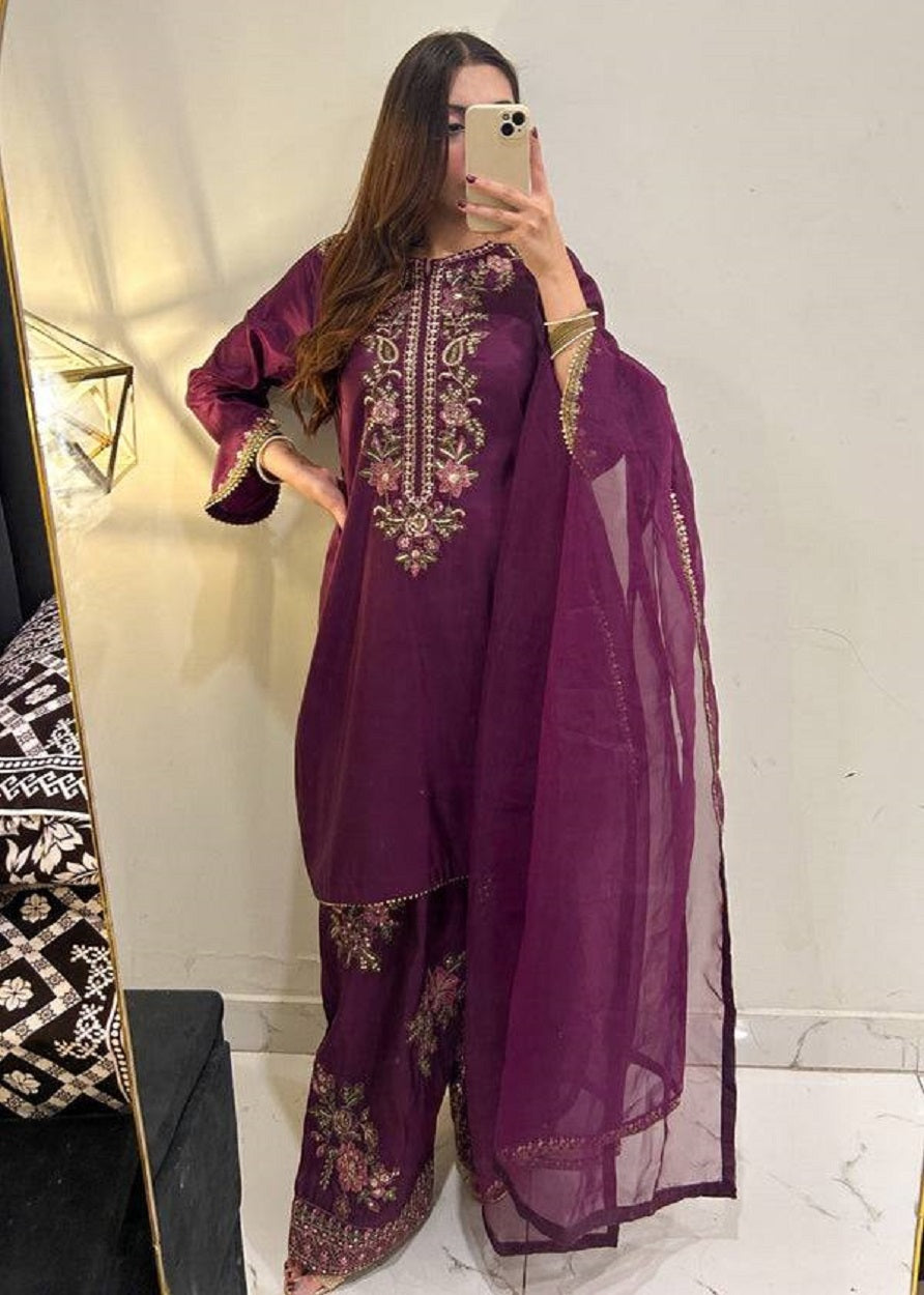 New Latest Trendy Designer Festive Wear Kurta Palazzo Set with Net Dupatta