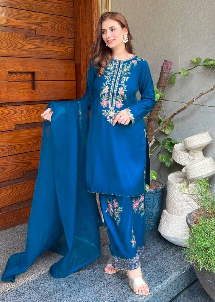 New Latest Trendy Designer Festive Wear Kurta Palazzo Set with Net Dupatta