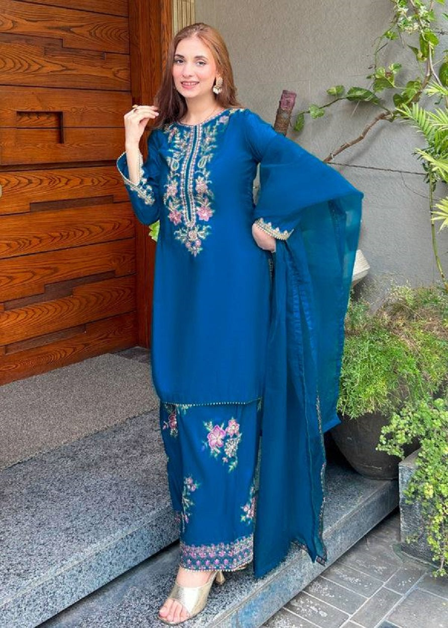 New Latest Trendy Designer Festive Wear Kurta Palazzo Set with Net Dupatta