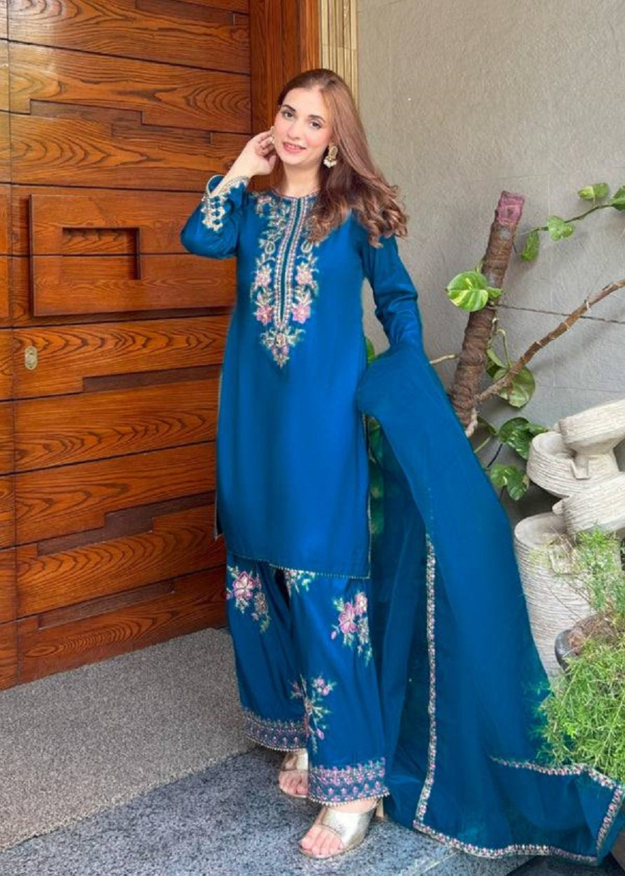 New Latest Trendy Designer Festive Wear Kurta Palazzo Set with Net Dupatta