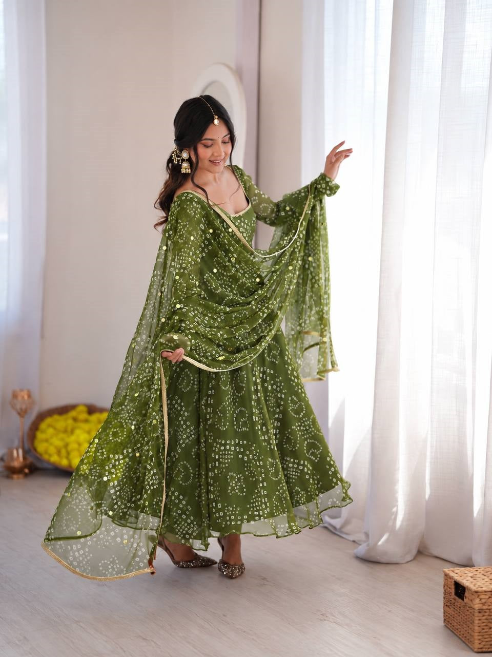 Bandhani Print Georgette Kurta Set with Sharara and Dupatta
