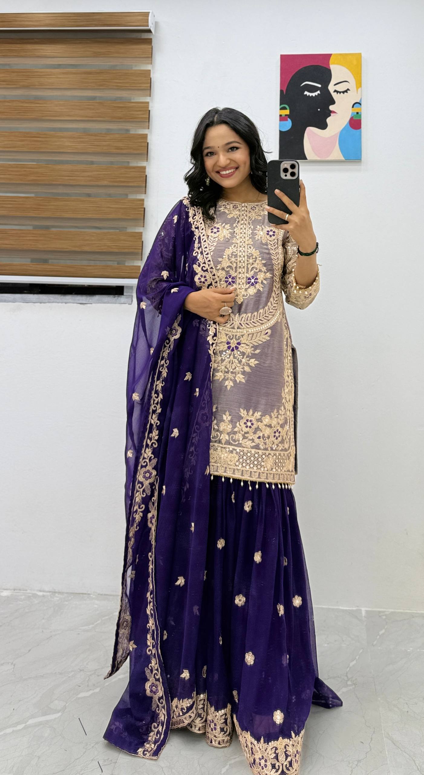 Women's New Trendy Elegant Embroidered Kurta with Sharara and Dupatta Set
