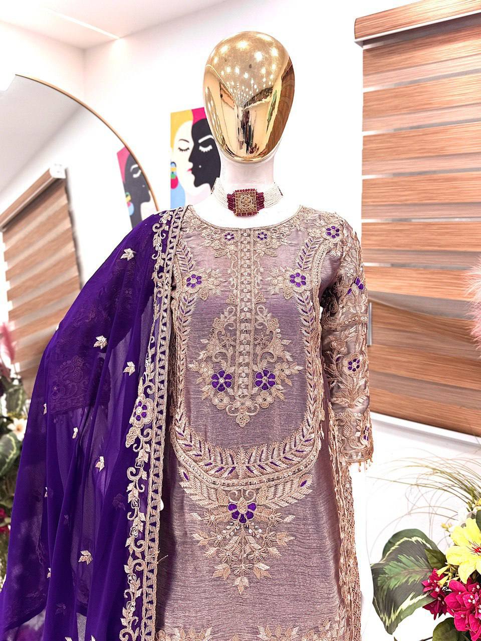 Women's New Trendy Elegant Embroidered Kurta with Sharara and Dupatta Set
