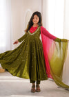 Indian Festive Anarkali Gown with Pant & Shaded Dupatta Set