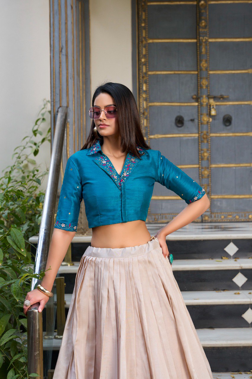 Ready To Wear Silk Floral Print Lehenga With Handwork Crop Choli