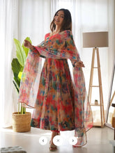 Load image into Gallery viewer, Pure Organza Silk Printed Readymade Anarkali Gown with Pant Dupatta
