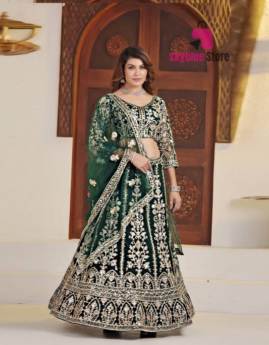 Green Color DVD Soft Net Sequence Work Lehenga Choli