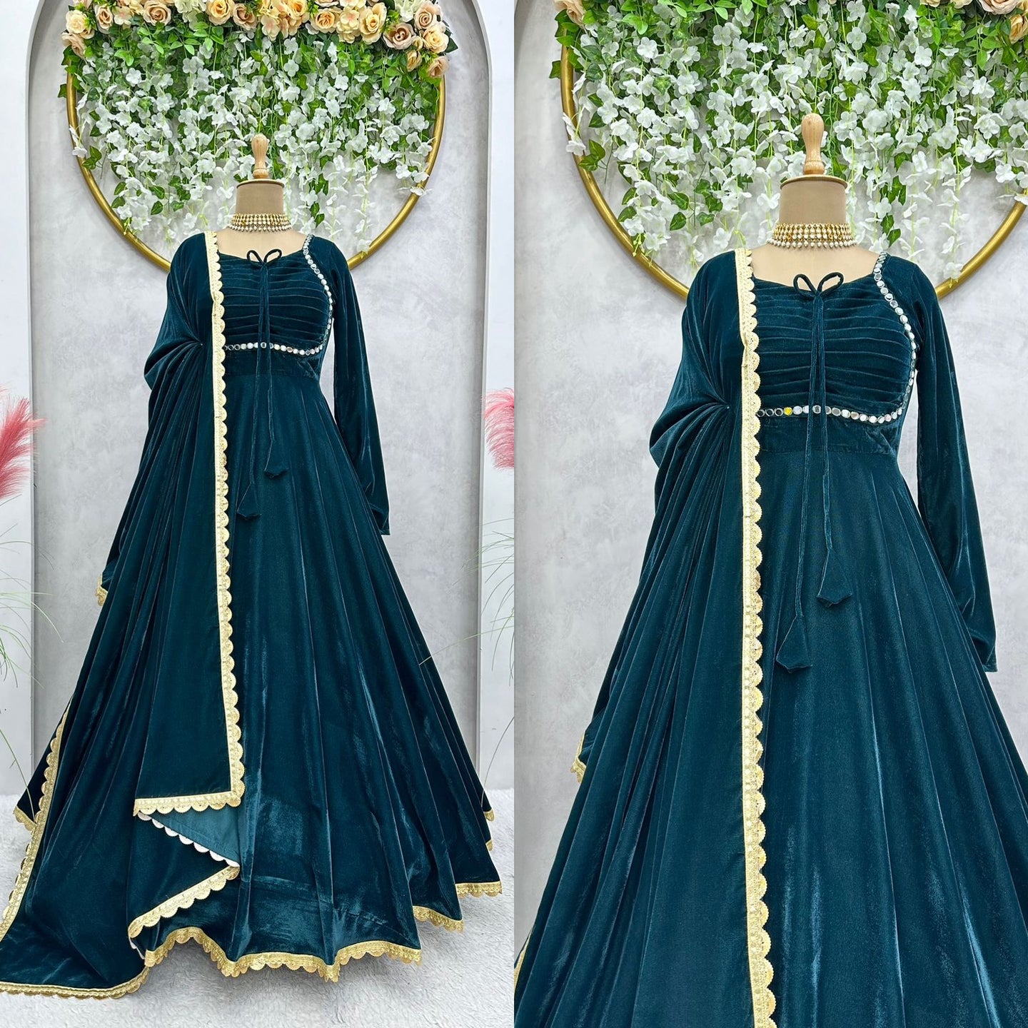 Party Wear Velvet Full Stitched Gown For Girls Wear