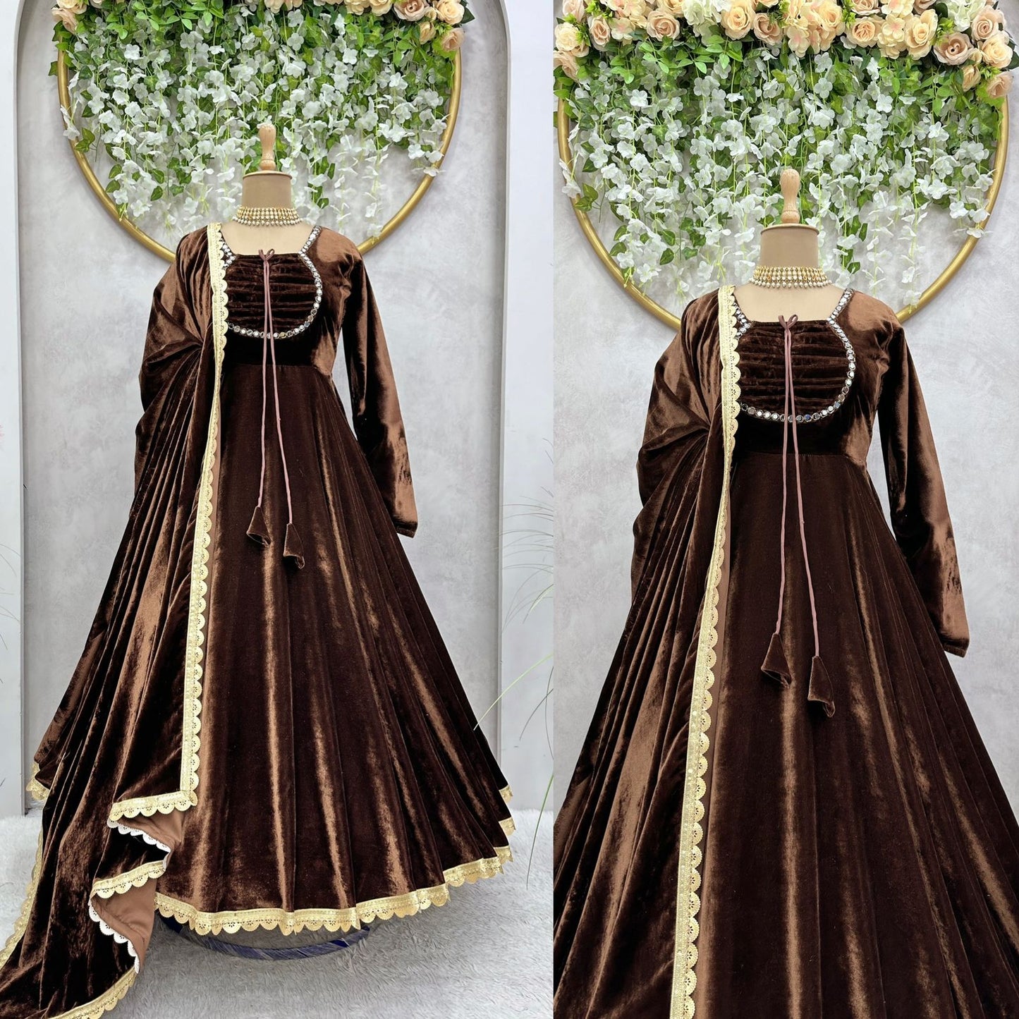 Party Wear Velvet Full Stitched Gown For Girls Wear