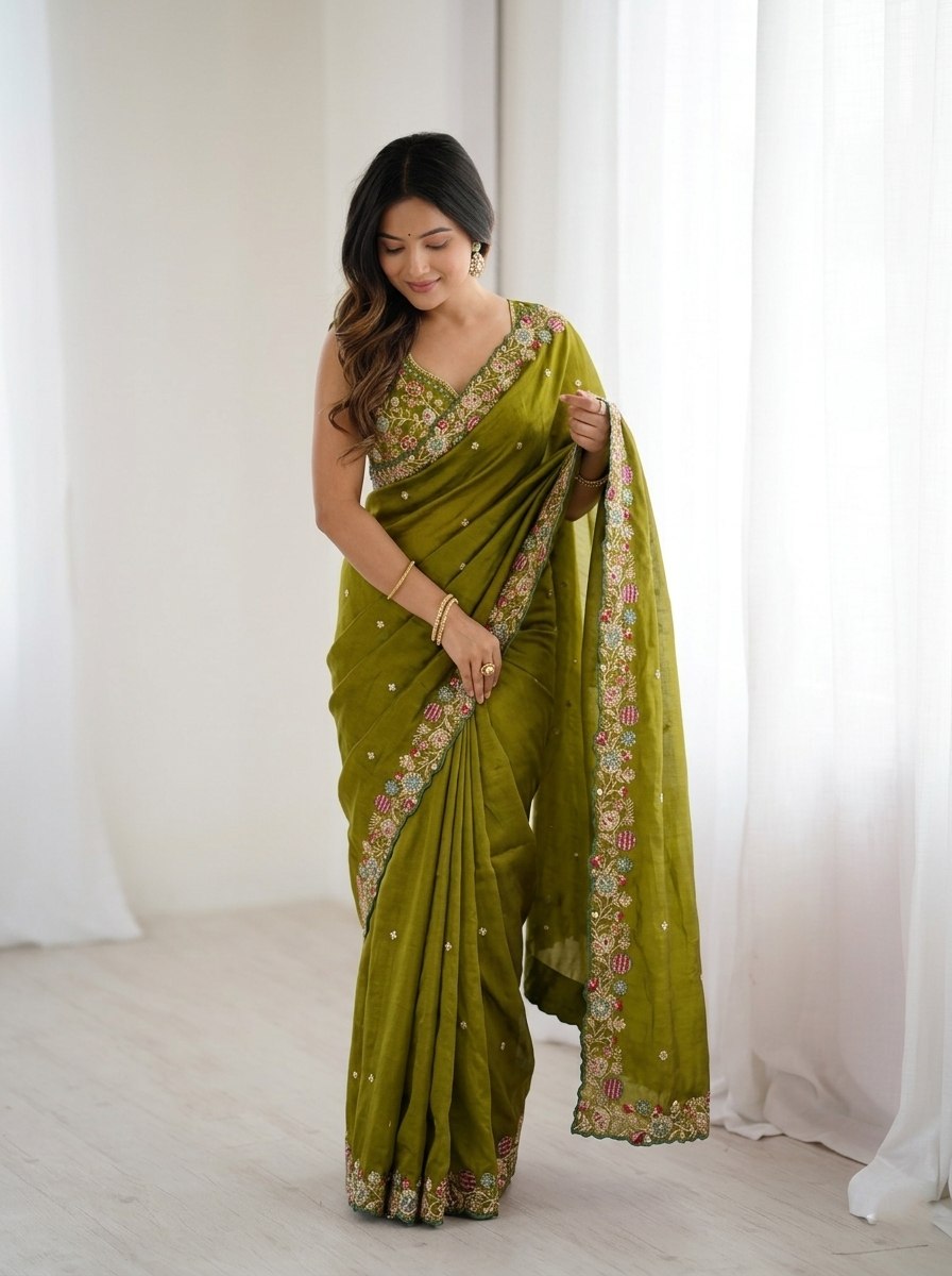 Party Wear Soft  Fendy Satin silk Saree