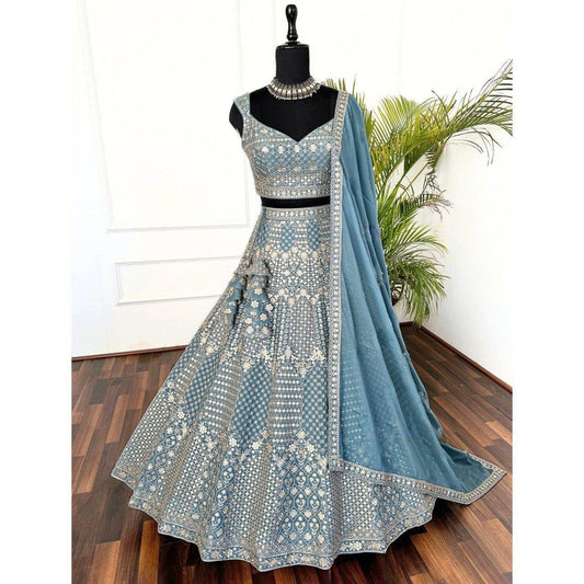 Wedding Wear Light Blue Colour Georgette Lehenga Choli