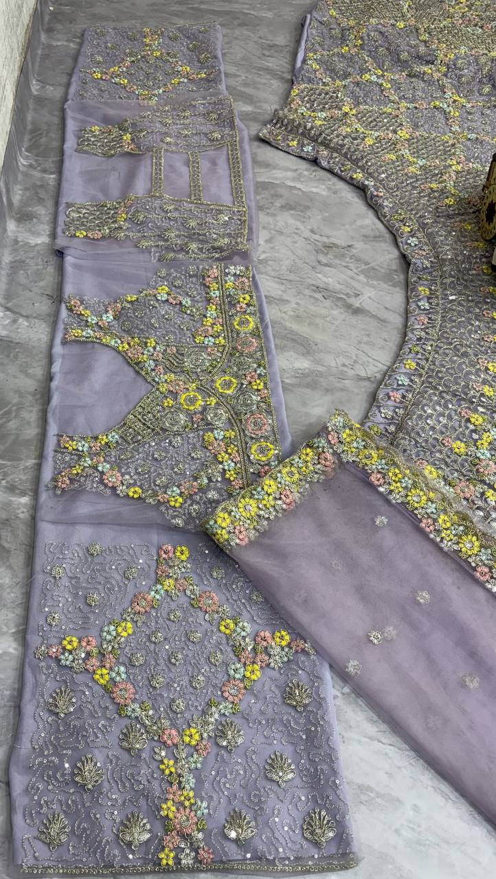 Wedding And Party Wear Heavy Embroidered with Multicolor Floral Sequins Work Semi Stiched Lehenga Choli
