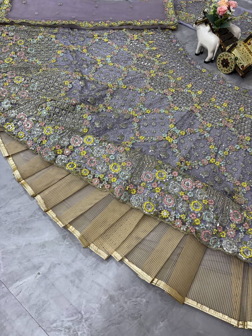 Wedding And Party Wear Heavy Embroidered with Multicolor Floral Sequins Work Semi Stiched Lehenga Choli
