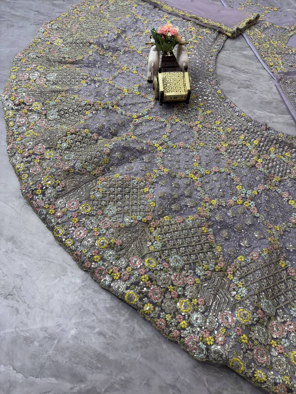 Wedding And Party Wear Heavy Embroidered with Multicolor Floral Sequins Work Semi Stiched Lehenga Choli