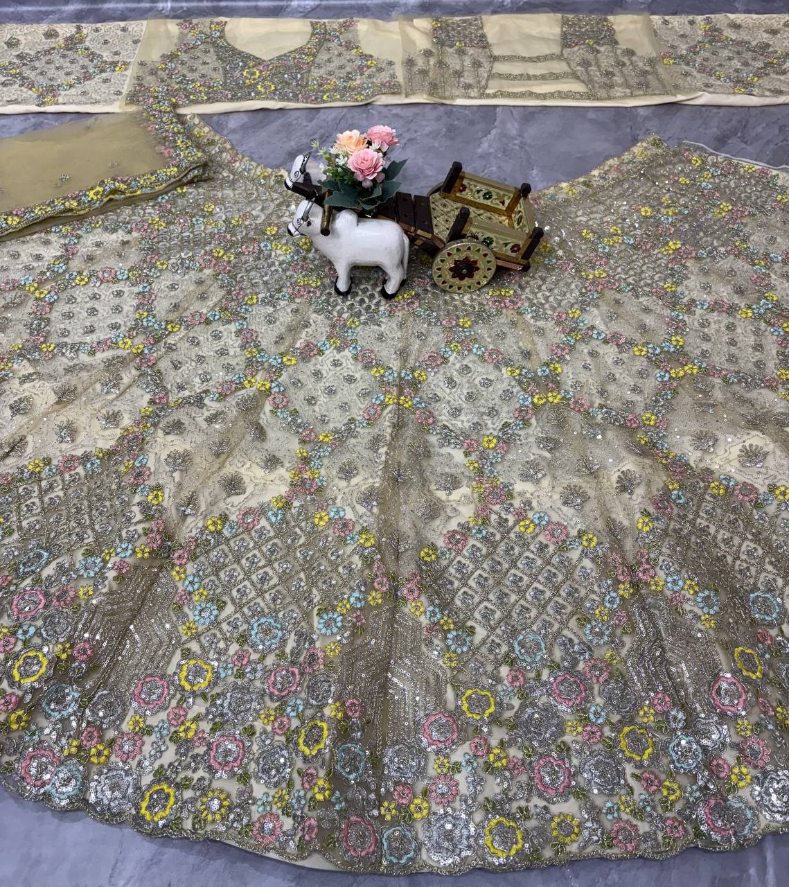 Wedding And Party Wear Heavy Embroidered with Multicolor Floral Sequins Work Semi Stiched Lehenga Choli